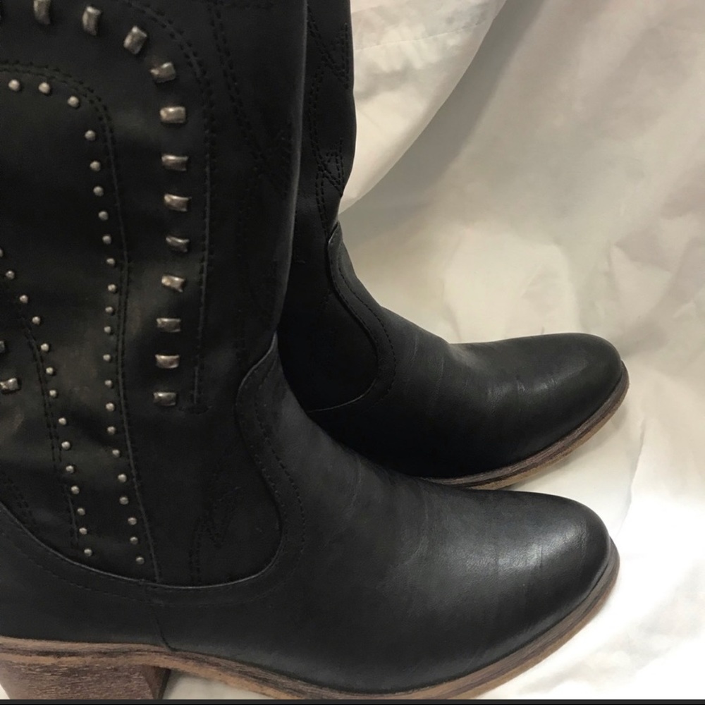 Black Cowgirl Cowboy Boots Western Studded Vegan 8.5 8 1/2 concert show
